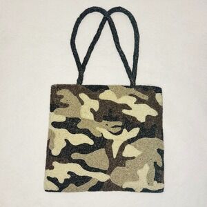 Moyna Beaded‎ Camouflage Tote Bag Magnetic Snap Cross body Unique Designer purse
